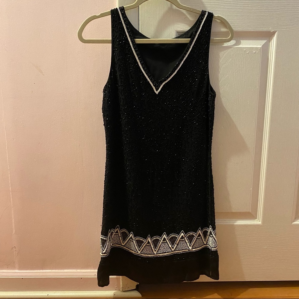 Black beaded shift dress (size S)
